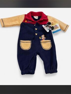 Disney Babies Mickey Mouse Fleece Colorblock Romper Vintage New